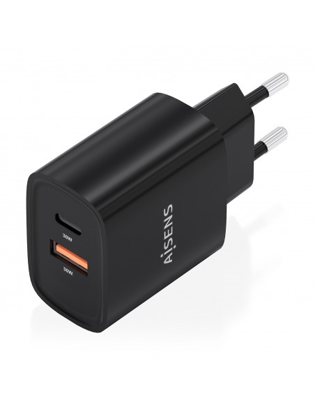 CARGADOR AISENS GAN 30W 1XUSB-C PD3.0 QC4.0 1XUSB-A QC3.0 NEGRO