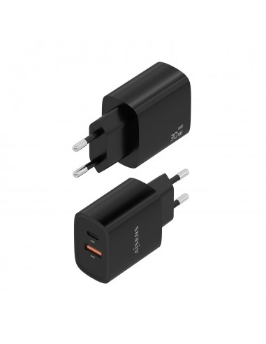 CARGADOR AISENS GAN 30W 1XUSB-C PD3.0 QC4.0 1XUSB-A QC3.0 NEGRO