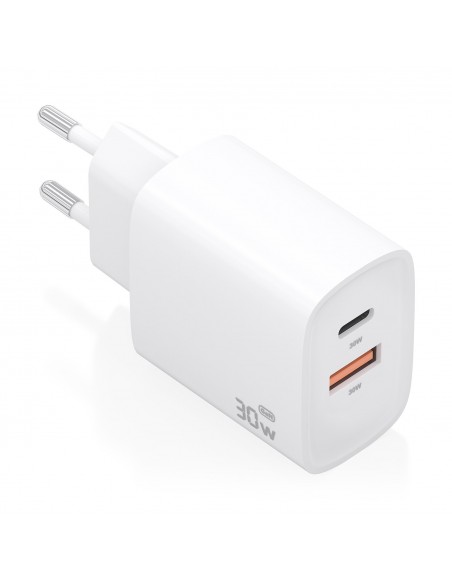 CARGADOR AISENS GAN 30W 1XUSB-C PD3.0 QC4.0 1XUSB-A QC3.0 BLANCO