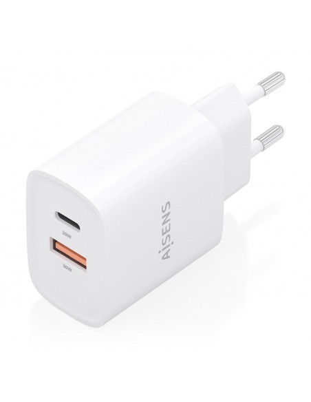 CARGADOR AISENS GAN 30W 1XUSB-C PD3.0 QC4.0 1XUSB-A QC3.0 BLANCO