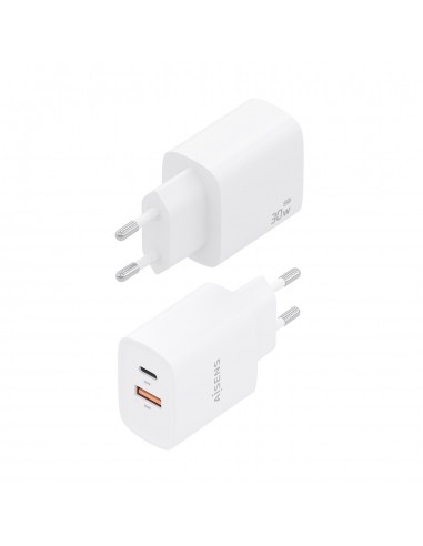 CARGADOR AISENS GAN 30W 1XUSB-C PD3.0 QC4.0 1XUSB-A QC3.0 BLANCO