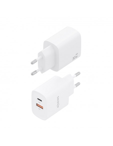 CARGADOR AISENS GAN 30W 1XUSB-C PD3.0 QC4.0 1XUSB-A QC3.0 BLANCO