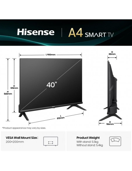 TV HISENSE LED 40A4Q 40? FHD SMART TV DOLBY DTS HD ALTO CONTRASTE MODO JUEGO