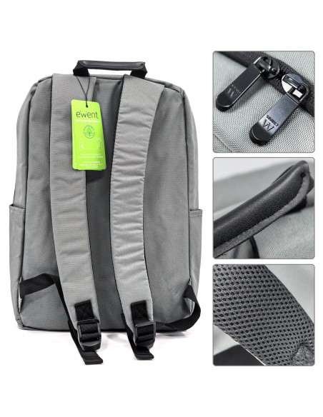 EWENT MOCHILA 16.1â€ URBAN BUSSINES, GRIS, MATERIAL RECICLADO RPET
