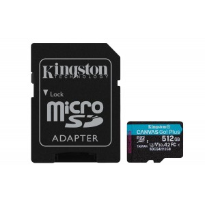 MICRO SD KINGSTON 512GB CANVAS GO PLUS U3 V30 CON ADAPTADOR