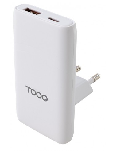 CARGADOR TOOQ PARED GAN USB-C PD+USB-A QC 65W, BLANCO