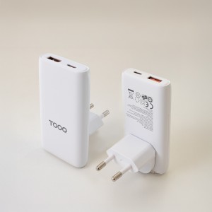 CARGADOR TOOQ PARED GAN USB-C PD+USB-A QC 65W, BLANCO 2