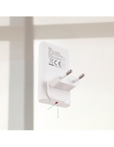 CARGADOR TOOQ PARED GAN USB-C PD+USB-A QC 65W, BLANCO