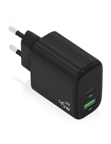 CARGADOR AISENS GAN 45W 1XUSB-C PD3.0 QC4.0 1XUSB-A QC3.0 NEGRO