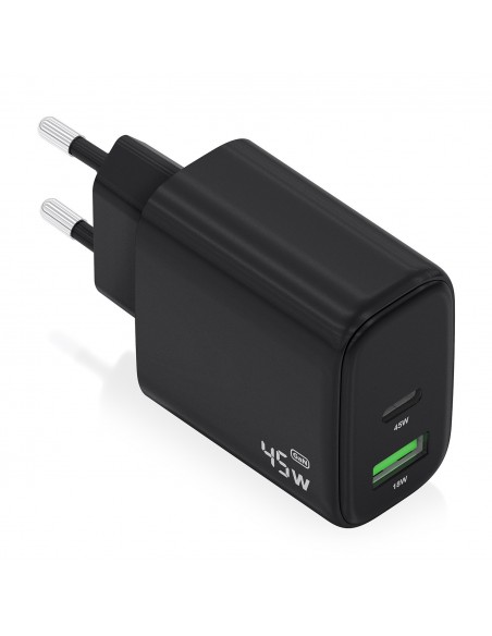 CARGADOR AISENS GAN 45W 1XUSB-C PD3.0 QC4.0 1XUSB-A QC3.0 NEGRO