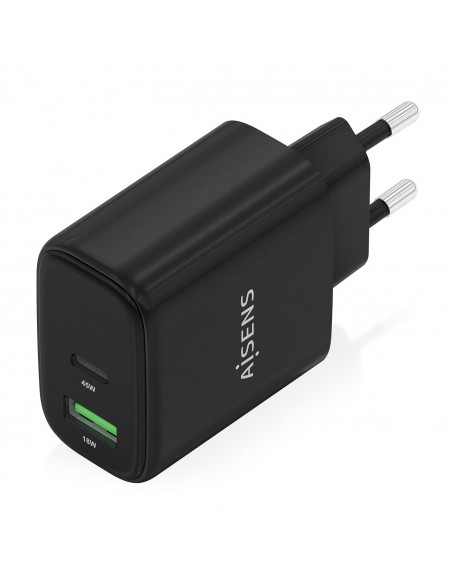 CARGADOR AISENS GAN 45W 1XUSB-C PD3.0 QC4.0 1XUSB-A QC3.0 NEGRO