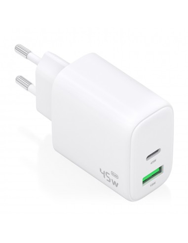 CARGADOR AISENS GAN 45W 1XUSB-C PD3.0 QC4.0 1XUSB-A QC3.0 BLANCO