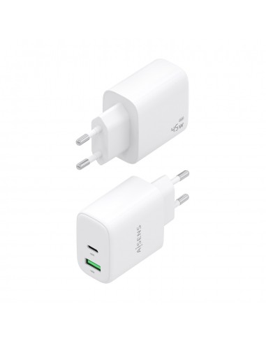 CARGADOR AISENS GAN 45W 1XUSB-C PD3.0 QC4.0 1XUSB-A QC3.0 BLANCO