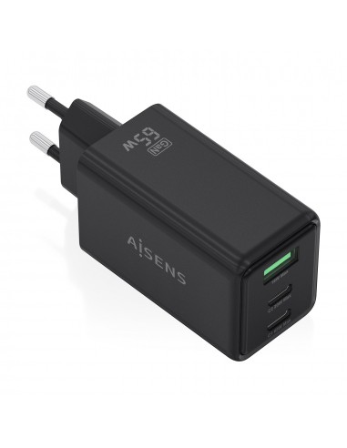 CARGADOR AISENS GAN 65W 2XUSB-C PD3.0 QC4.0 1XUSB-A QC3.0 NEGRO
