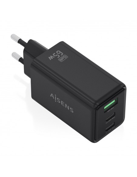 CARGADOR AISENS GAN 65W 2XUSB-C PD3.0 QC4.0 1XUSB-A QC3.0 NEGRO