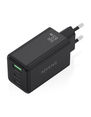 CARGADOR AISENS GAN 65W 2XUSB-C PD3.0 QC4.0 1XUSB-A QC3.0 NEGRO