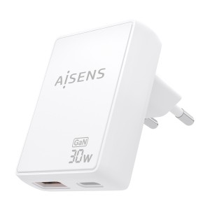CARGADOR AISENS GAN PARED 30W USB-C PD3.0 QC4.0 USB-A QC3.0 BLANCO 2