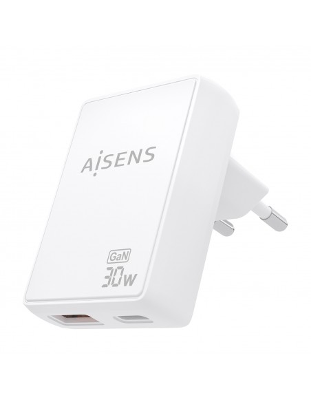 CARGADOR AISENS GAN PARED 30W USB-C PD3.0 QC4.0 USB-A QC3.0 BLANCO