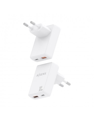 CARGADOR AISENS GAN PARED 30W USB-C PD3.0 QC4.0 USB-A QC3.0 BLANCO