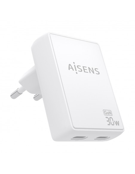 CARGADOR AISENS GAN PARED ULTRA DELGADO 30W 2XUSB-C PD3.0 QC4.0 BLANCO