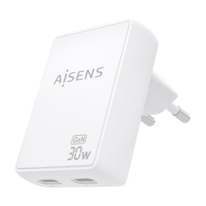CARGADOR AISENS GAN PARED ULTRA DELGADO 30W 2XUSB-C PD3.0 QC4.0 BLANCO 2