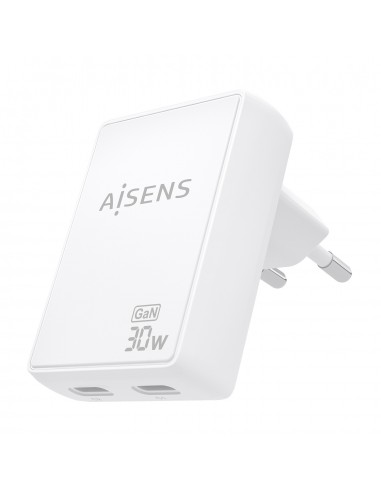 CARGADOR AISENS GAN PARED ULTRA DELGADO 30W 2XUSB-C PD3.0 QC4.0 BLANCO