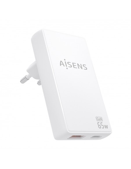 CARGADOR AISENS GAN PARED ULTRA DELGADO 65W USB-C PD3.0 QC4.0 USB-A QC3.0