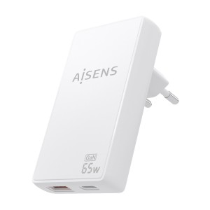 CARGADOR AISENS GAN PARED ULTRA DELGADO 65W USB-C PD3.0 QC4.0 USB-A QC3.0 2