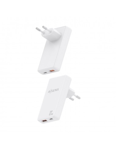 CARGADOR AISENS GAN PARED ULTRA DELGADO 65W USB-C PD3.0 QC4.0 USB-A QC3.0