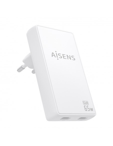 CARGADOR AISENS GAN PARED ULTRA DELGADO 65W 2XUSB-C PD3.0 QC4.0 BLANCO