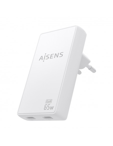 CARGADOR AISENS GAN PARED ULTRA DELGADO 65W 2XUSB-C PD3.0 QC4.0 BLANCO
