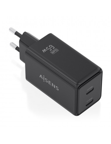 CARGADOR AISENS GAN 65W 2XUSB-C PD3.0 QC4.0 NEGRO