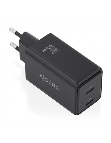 CARGADOR AISENS GAN 65W 2XUSB-C PD3.0 QC4.0 NEGRO