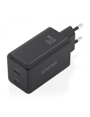 CARGADOR AISENS GAN 65W 2XUSB-C PD3.0 QC4.0 NEGRO