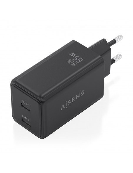 CARGADOR AISENS GAN 65W 2XUSB-C PD3.0 QC4.0 NEGRO