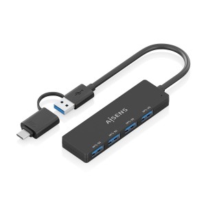 HUB AISENS USB 3.1 GEN1 USB-C M Y USB-A M-4XTIPO A H NEGRO 15CM
