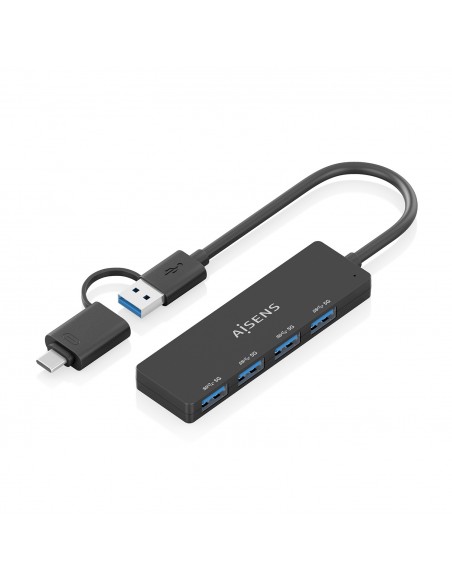 HUB AISENS USB 3.1 GEN1 USB-C M Y USB-A M-4XTIPO A H NEGRO 15CM