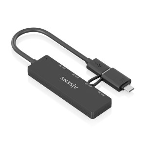 HUB AISENS USB 3.1 GEN1 USB-C M Y USB-A M-4XTIPO A H NEGRO 15CM 2