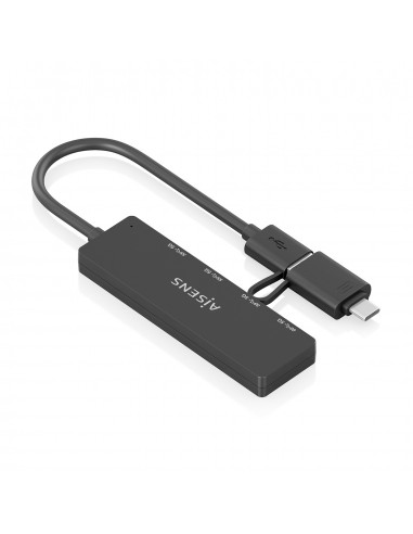 HUB AISENS USB 3.1 GEN1 USB-C M Y USB-A M-4XTIPO A H NEGRO 15CM