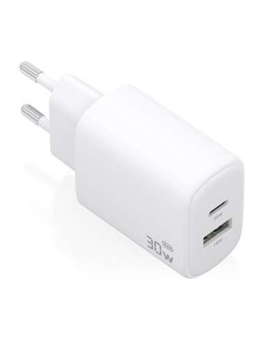 CARGADOR AISENS GAN 30W 1XUSB-C PD3.0 QC4.0 1XUSB-A QC3.0 BLANCO