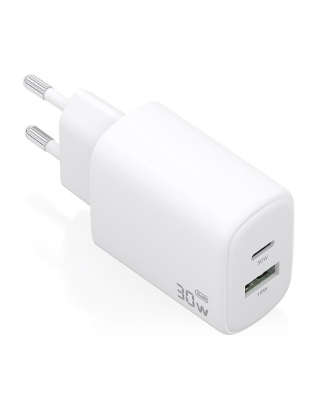 CARGADOR AISENS GAN 30W 1XUSB-C PD3.0 QC4.0 1XUSB-A QC3.0 BLANCO