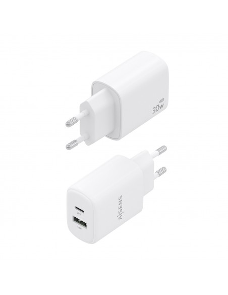 CARGADOR AISENS GAN 30W 1XUSB-C PD3.0 QC4.0 1XUSB-A QC3.0 BLANCO