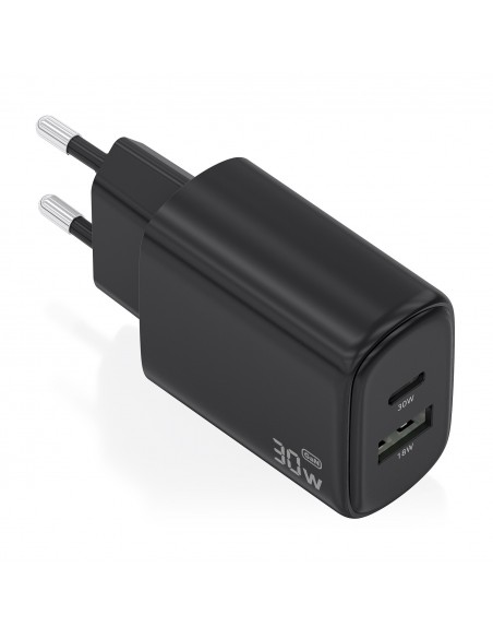 CARGADOR AISENS GAN 30W 1XUSB-C PD3.0 QC4.0 1XUSB-A QC3.0 NEGRO