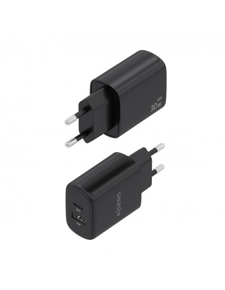 CARGADOR AISENS GAN 30W 1XUSB-C PD3.0 QC4.0 1XUSB-A QC3.0 NEGRO