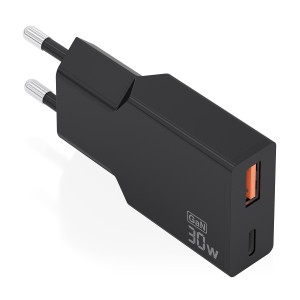 CARGADOR AISENS ULTRA DELGADO GaN 30W 1xUSB-C PD3.0 QC4.0 1xUSB-A QC3.0 NEGRO