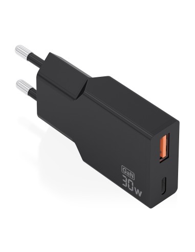 CARGADOR AISENS ULTRA DELGADO GaN 30W 1xUSB-C PD3.0 QC4.0 1xUSB-A QC3.0 NEGRO