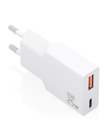 CARGADOR AISENS ULTRA DELGADO GaN 25W 1xUSB-C PD3.0 QC4.0 1xUSB-A QC3.0 BLANCO