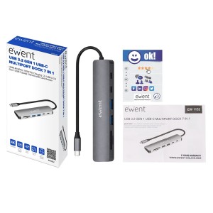 DOCKING EWENT EW1152 USB-C 7EN1 HDMI USB-C 2XUSB-A LECTOR SD MICROSD 2