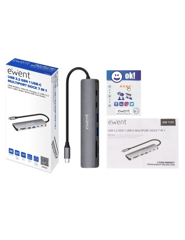 DOCKING EWENT EW1152 USB-C 7EN1 HDMI USB-C 2XUSB-A LECTOR SD MICROSD